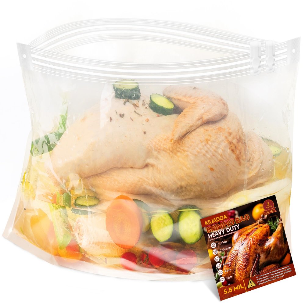 Brine Bags for Turkey, 3 Pack, 26"22", Extra Large Brining Bag Holds up 35lb, Thickened Turkey Brine Bag with 3 Cotton Strings, Double Zip-lock Seal Brining Bags for Turkey, Chicken, Beef, Pork, Ham