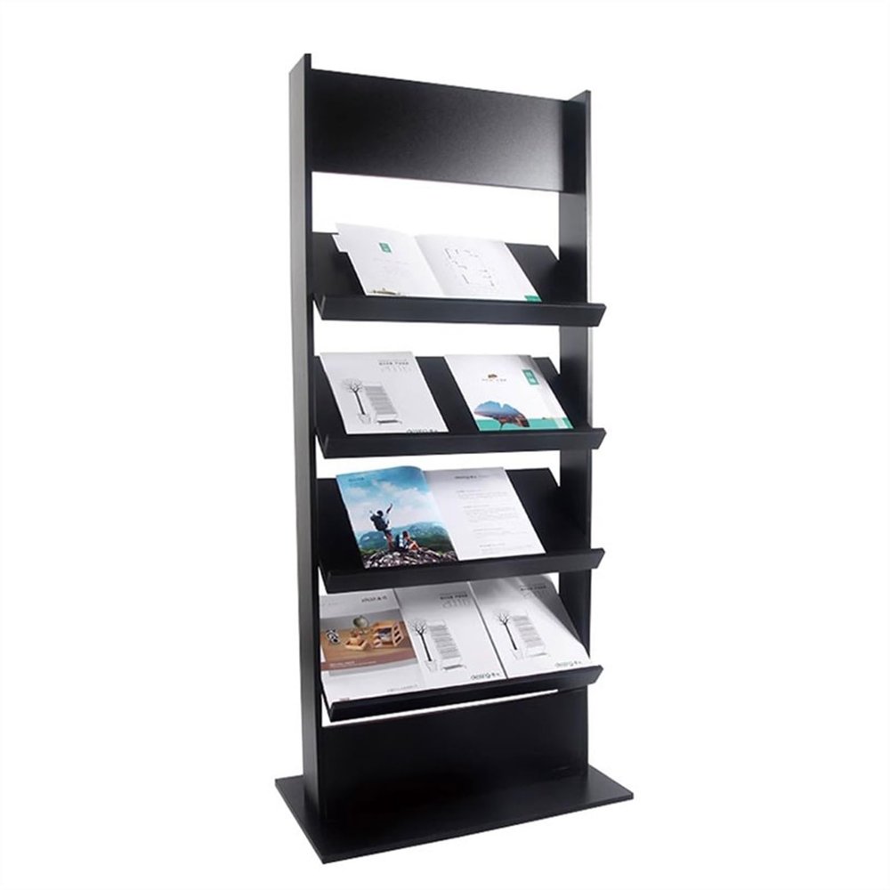 Floor-Standing Magazine Rack Floor Standing Magazine Rack Information Rack Vertical Brochure Newspaper and Magazine Rack 4 Tier Classic Wooden Newspaper Display Stand Information Rack(Black)