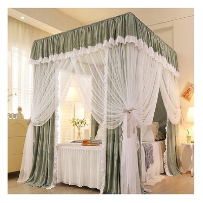 YOUYOUGU Green bed canopy mosquito net with bracket, Dustproof and blackout romantic bedroom decorative bed curtain, easy to install (Color : Style 2, Size : 200X230cm/79X91inch)