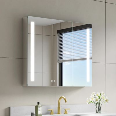 WELLFOR 36" X 30" LED Medicine Cabinet with Mirror, Double Opening Door, Recessed or Surface Cabinet Mirror, Bathroom Mirror Cabinet, Medicine Cabinet with Lights with Outlets & USB Ports