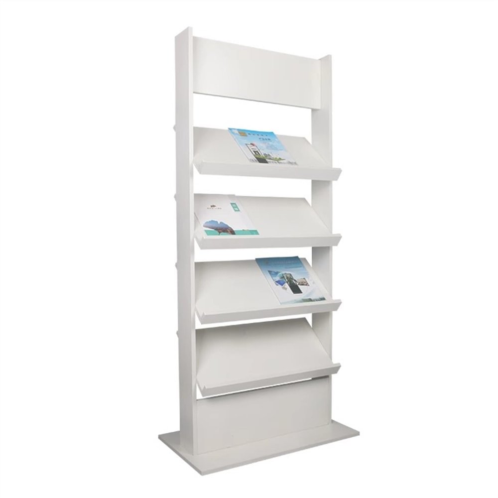 Floor-Standing Magazine Rack Floor Standing Magazine Rack Information Rack Vertical Brochure Newspaper and Magazine Rack 4 Tier Classic Wooden Newspaper Display Stand Information Rack(White)