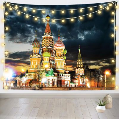 Loccor St. Basils Cathedral Tapestry Wall Hanging Russian Moscow Kremlin and St Basil's Cathedral Dusk Photo Wall Tapestry for Home Living Room Dorm Holiday Wall Decor,204x118 Inches
