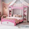 SOFTSEA Twin Size Princess Bed with Storage Shelves, Castle Shaped Bed for Kids, Twin Size Bed Frame for Girls, Kids Twin Bed Frame, No Box Spring Needed, White view 3