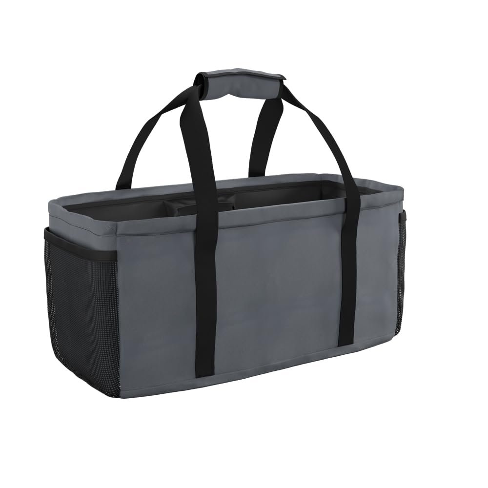 Covers & All Extra Large Utility Tote Bag with Wireframe, Collapsible Reusable Shopping Grocery Bag, Mesh Pockets (Charcoal Gray, 23.5''L x 11''W x 11.5''H)