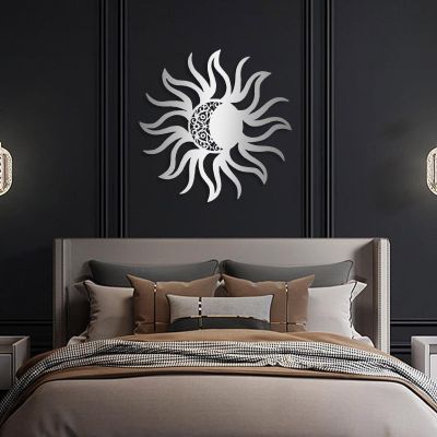 Aportif Sun and Moon Metal Wall Decor, Sun Wall Decor, Moon Metal Wall Art, Nature Decorations, Cutout Artwork, Living Room Decor(Silver, 24"x24" | 60x60 cm)
