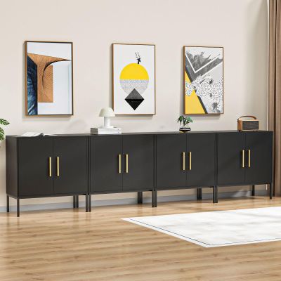 CARPETNAL Set of 4 Accent Storage Cabinet with Doors and Adjustable Shelf, Freestanding Buffet Cabinet, Modern Sideboard Buffet Cabinet for Living Room, Dining Room, Kitchen, Hallway (Black)