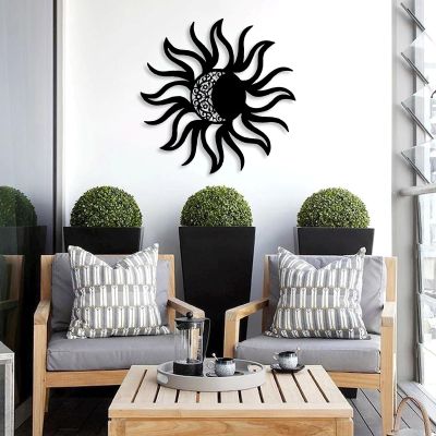 Aportif Sun and Moon Metal Wall Decor, Sun Wall Decor, Moon Metal Wall Art, Nature Decorations, Cutout Artwork, Living Room Decor (Black, 19"x19" | 47x47 cm)