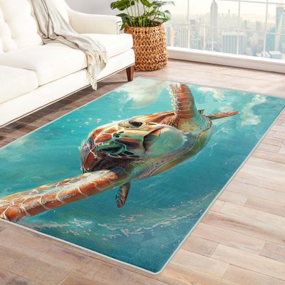 Vydddom Coastal Decor Rug, 5x8 Rug, Underwater Turtle Rugs for Living Room Bedroom, Underwater Turtle Large Area Rug, Washable Rug Non Slip Soft Indoor Carpet, Coastal Decor Home & Room Decor