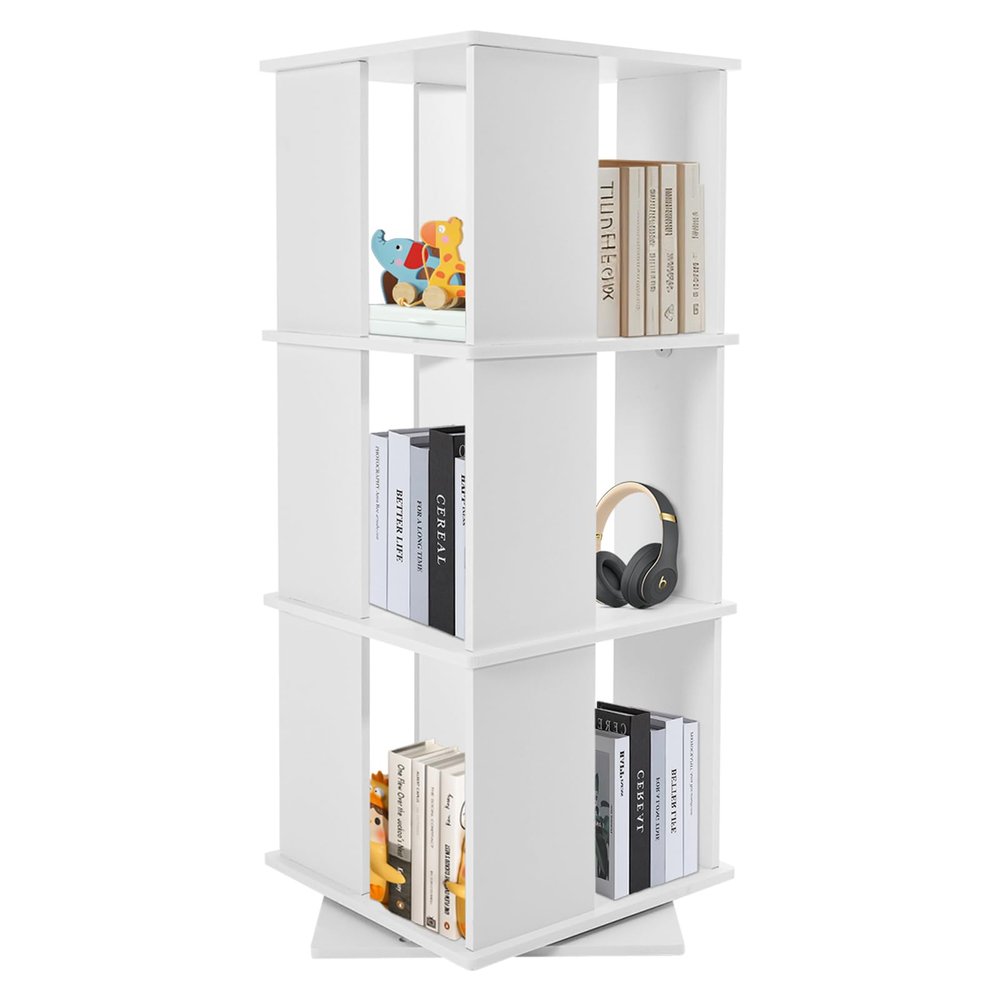 3 Tier Rotating Bookshelf 360 Display Floor Standing Bookcase Spinning Bookshelf Tower Tall Narrow Book Shelf Rotating Book Shelf Book Shelf Organizer for Bedroom Living Room -PVC Paint-free Board
