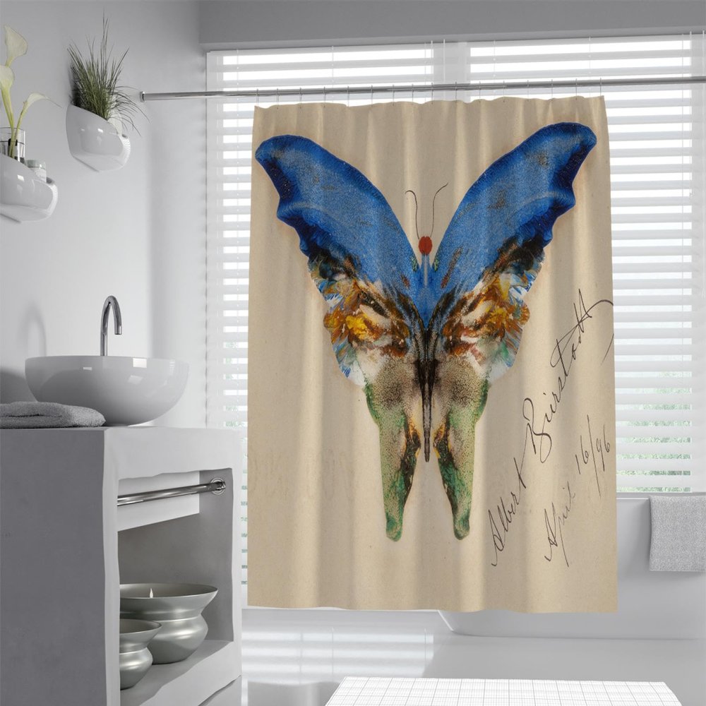 Wewoo Home Shower Curtain Decoration Set with Hooks Blue Butterfly (1896) by Albert Bierstadt Shower Curtains Breathable Quick Dry Bathroom Curtains W72xL90in