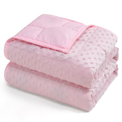 Kivik Weighted Blanket 15 lbs for Adults, Minky Dot Heavy Blankets, Microfiber Reversible Weighted Throw Blankets for All Seasons, Machine Washable, 48"x72" Twin Size, Pink
