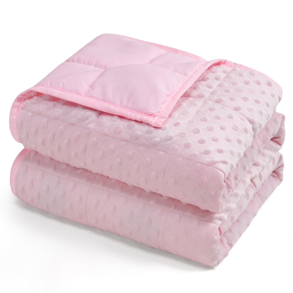 Kivik Weighted Blanket 15 lbs for Adults, Minky Dot Heavy Blankets, Microfiber Reversible Weighted Throw Blankets for All Seasons, Machine Washable, 48"x72" Twin Size, Pink