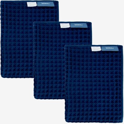 KOSMU Luxury Organic Japanese Cotton Waffle Bath Towel | Thick, Absorbent, Quick Dry Bathroom Towels for Shower, Sauna, Onsen| Hotel & Spa Quality, Gift-Ready (Ocean Blue, Hand Towel (3 Pack))
