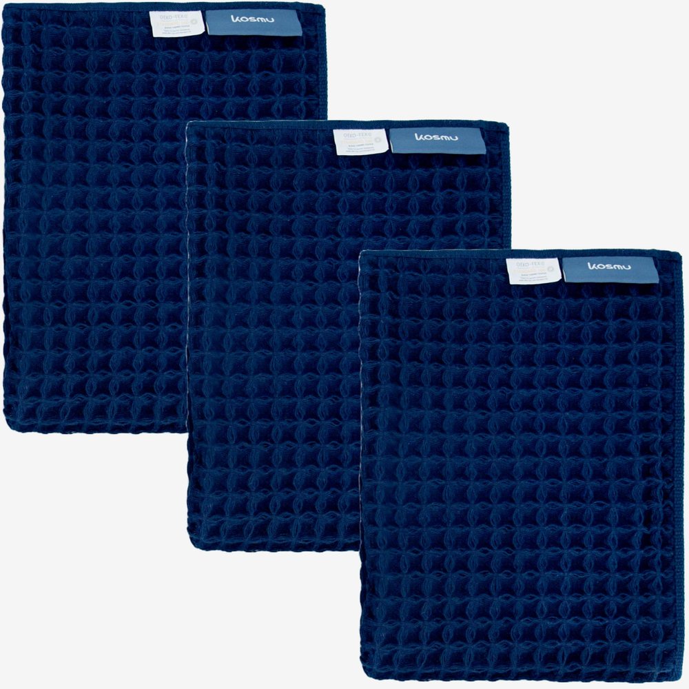 KOSMU Luxury Organic Japanese Cotton Waffle Bath Towel | Thick, Absorbent, Quick Dry Bathroom Towels for Shower, Sauna, Onsen| Hotel & Spa Quality, Gift-Ready (Ocean Blue, Hand Towel (3 Pack))