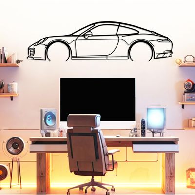 DecoSoul 911 Silhouette Metal Car Wall Art, Sports Car, Automotive Silhouette Line Decoration, Minimalist Sculpture for Garage, Man Cave, Indoor Outdoor Wall Hanging, (Black - 30 x 8.2 inch)