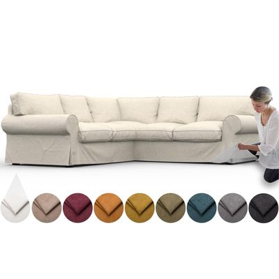 comfortly Cover for Ektorp Corner Sofa 2+2, Replacement Slipcover, Heavy Duty 12 pcs Cover, Soft Durable Washable Fabric, Easy to Clean & Replace (Crown - Ivory)