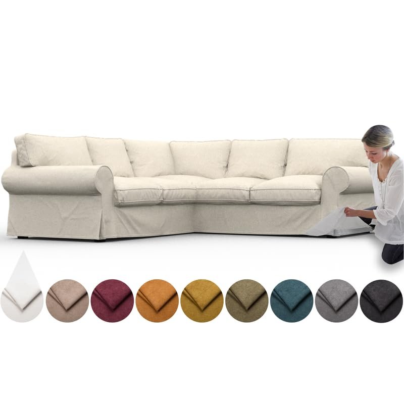 comfortly Cover for Ektorp Corner Sofa 2+2, Replacement Slipcover, Heavy Duty 12 pcs Cover, Soft Durable Washable Fabric, Easy to Clean & Replace (Crown - Ivory)