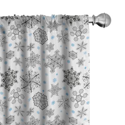 Ambesonne Snowflake Window Curtains Pack of 2, Lace Style Arrangement of Snowflakes Winter Season Christmas Illustration, Lightweight Set with Rod Pocket, 4 Panels of - 28" x 63", Blue Black White