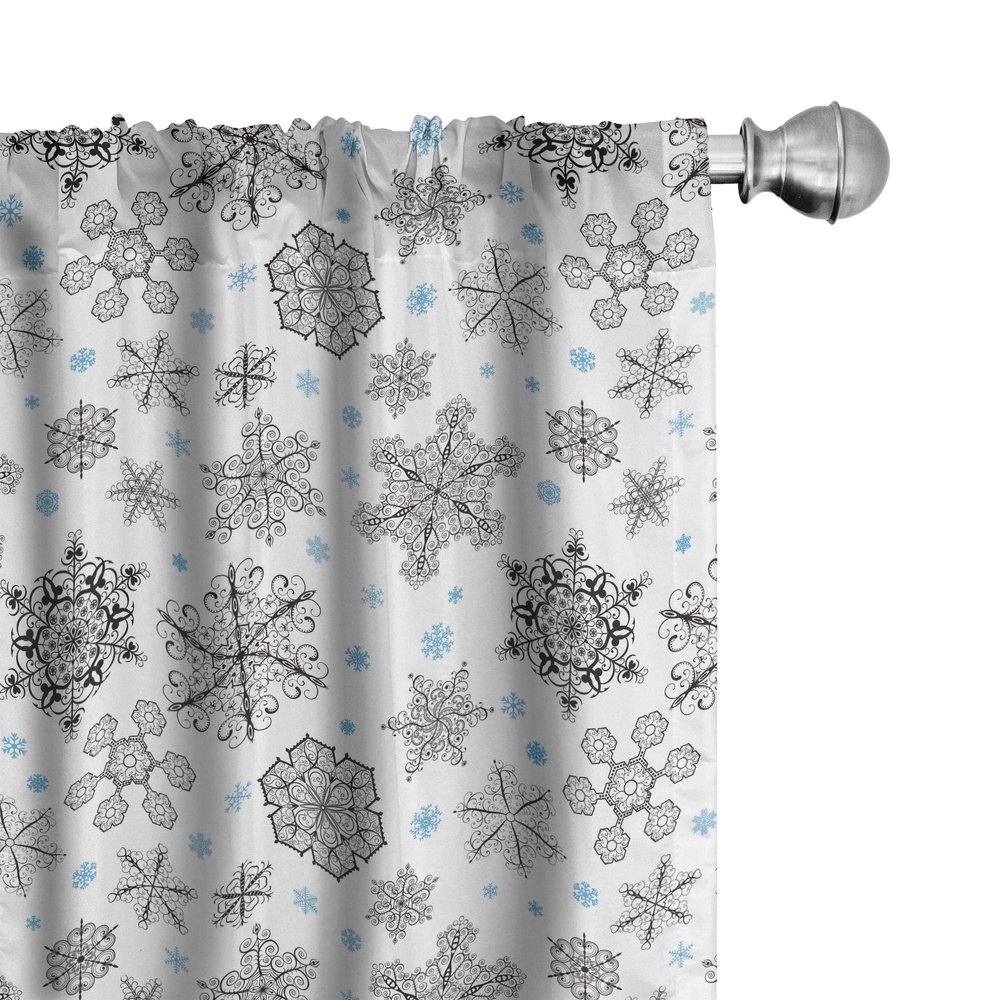 Ambesonne Snowflake Window Curtains Pack of 2, Lace Style Arrangement of Snowflakes Winter Season Christmas Illustration, Lightweight Set with Rod Pocket, 4 Panels of - 28" x 63", Blue Black White