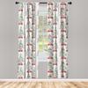 Ambesonne Christmas Window Curtains Pack of 2, Merry Xmas Season Theme Beetle Car and Pine Trees Snowy Day, Lightweight Set with Rod Pocket, 4 Panels of - 28" x 63", Pale Grey Hot Pink and Green view 2