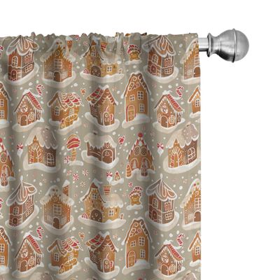 Ambesonne Christmas Window Curtains Pack of 2, Xmas Season Theme with Ginger House and Candy Trees Cookies Illustration, Lightweight Set with Rod Pocket, 4 Panels of - 28" x 63", Cinnamon and Beige