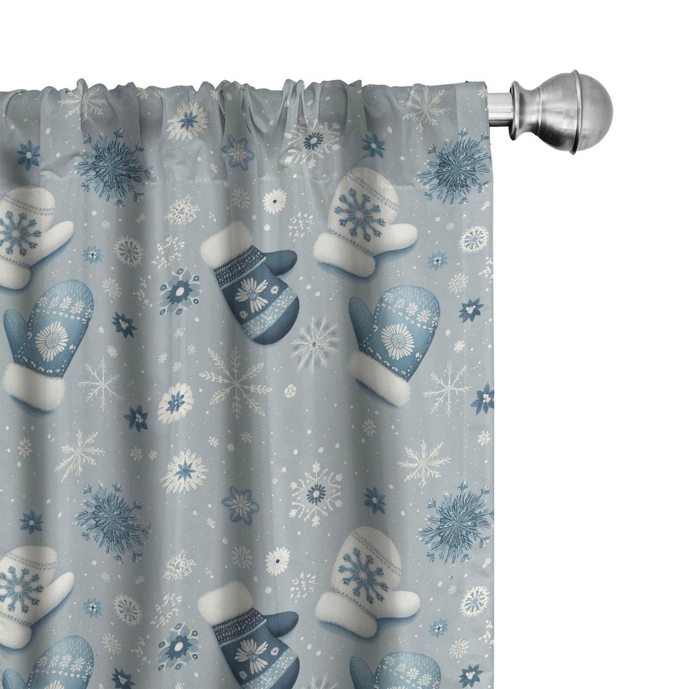 Ambesonne Christmas Window Curtain Panels 4 Pack, Winter Theme Xmas Vibe Winter Snowflakes Cold Tones Print, Lightweight Set with Rod Pocket, 4 Panels of - 28"x63", Slate Blue and Dark Sea Green