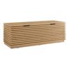 Pemberly Row Storage Bench, 47 in Particleboard and Laminate, Oak Finish, Hinged Top with Safety Cutouts, Mid-Century Style, Living Room, Bedroom, Entryway or Mudroom Storage view 1