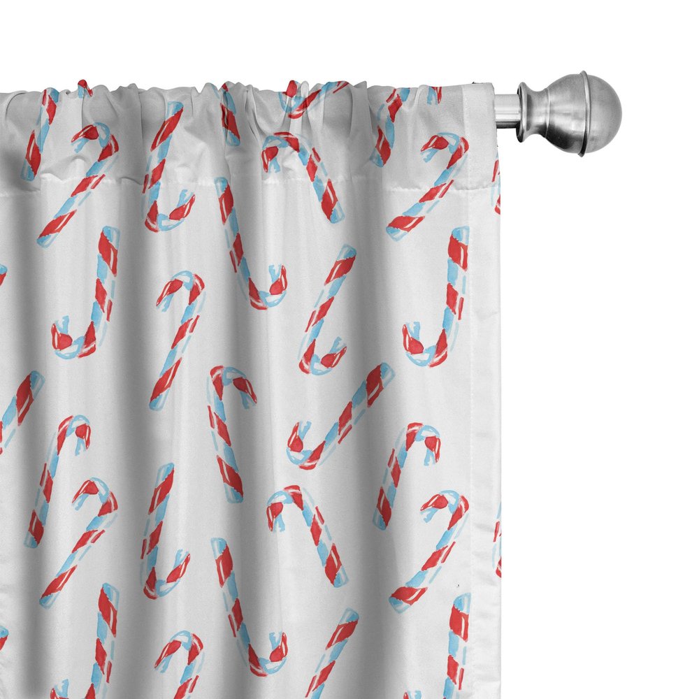Ambesonne Candy Cane Window Curtains Pack of 2, Aquarelle Style Sweets Traditional Christmas Festivity Winter Celebrations, Lightweight Set with Rod Pocket, 4 Panels of - 28" x 63", White Aqua