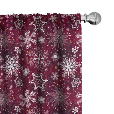 Ambesonne Winter Window Curtains Pack of 2, Floral Flakes with Colorful Swirls Dots and Stars Xmas Party, Lightweight Set with Rod Pocket, 4 Panels of - 28" x 84", Maroon White