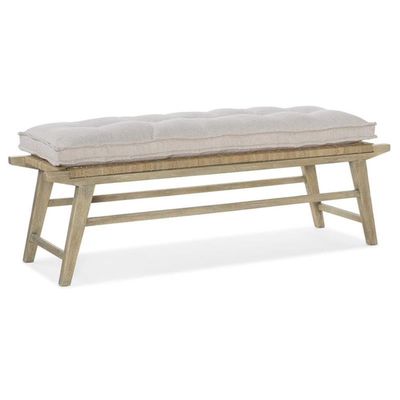 BOWERY HILL Contemporary Bedroom Bed Bench, Driftwood Finish, Woven Rope Seat, Loose Zuri Cream Performance Fabric Cushion, Natural Materials, Farmhouse Style Seating for Bedroom Use