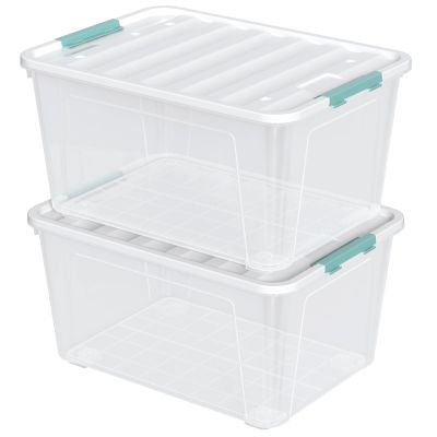 Ewingger 85 Quart Clear Plastic Storage Bins with Wheels, Large Latching Box with Lid, 2-Pack