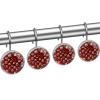Stainless Steel Shower Hooks with Crystal Glass, 12-Pack, Elegant Room and Bedroom Curtain Rod Accessories, Red Dessert Pattern view 2