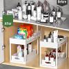 2 Set Under Sink Cabinet Organizer, 2 Tier Storage Under Cabinet Bathroom Under Sink Organizers and Storage Black Under Sink Storage for Bathroom Kitchen (White 2Pack) view 2