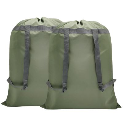CALACH 2 Pack Laundry Bag Backpack, 27 x 34Sturdy Laundry Bag with Shoulder Straps Drawstring Closure Heavy Duty Foldable Laundry Backpack for College, Travel, Laundromat, Apartment (Army Green)