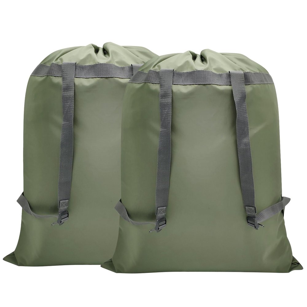CALACH 2 Pack Laundry Bag Backpack, 27 x 34Sturdy Laundry Bag with Shoulder Straps Drawstring Closure Heavy Duty Foldable Laundry Backpack for College, Travel, Laundromat, Apartment (Army Green)