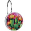 Crystal Glass Design Shower Curtain Hooks, 12-Piece Stainless Steel Round Set, Room and Bedroom Decorative, Pink Cactus Flowers view 1