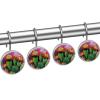 Crystal Glass Design Shower Curtain Hooks, 12-Piece Stainless Steel Round Set, Room and Bedroom Decorative, Pink Cactus Flowers view 2