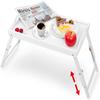 Mayyol Breakfast Bed Tray for Eating - Height Adjustable Raised Food Table - Bamboo Serving Tray on Lap Sofa - Portable Snack Platter with Folding Legs Ideal for Bedroom, Picnic - White view 1