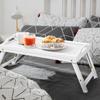 Mayyol Breakfast Bed Tray for Eating - Height Adjustable Raised Food Table - Bamboo Serving Tray on Lap Sofa - Portable Snack Platter with Folding Legs Ideal for Bedroom, Picnic - White view 2