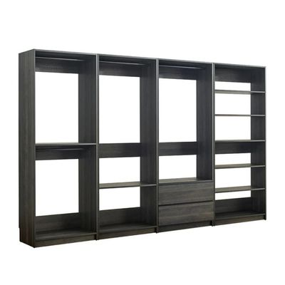 Benjara Dee Modular Freestanding Closet System- 4 Hanging Rods- 6 Shelves- Gray