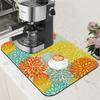 Orange and Blue Chrysanthemum Flower Coffee Mat Absorbent Dish Drying Mat Hide Stain Rubber Backed Coffee Bar Accessories Fit Under Espresso Machine Cafe Table 11.8 x 19.7 Inch view 1
