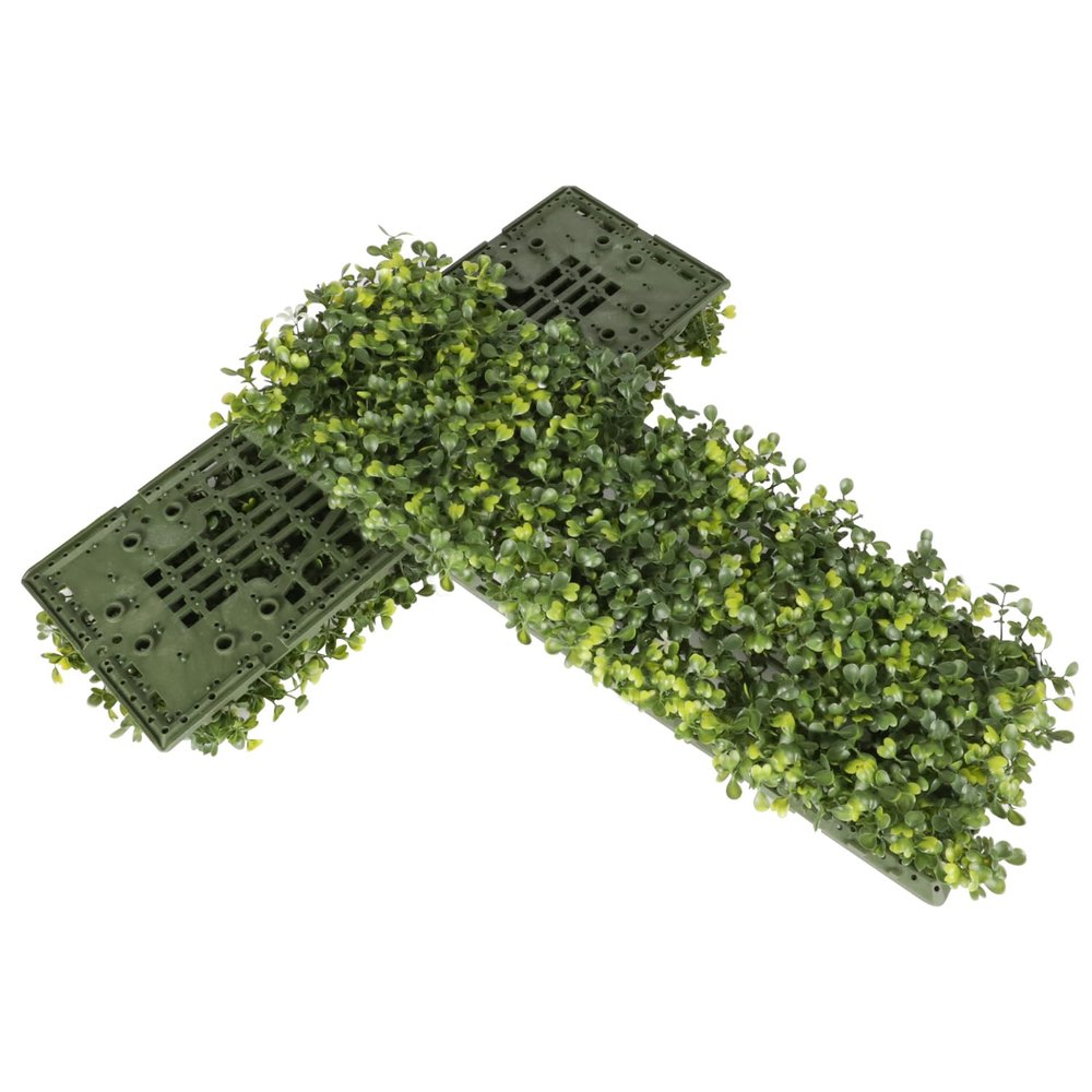 E&K 7 PCS 18"x6" Artificial Plant Panels with Single Side Leaves Hard Back Faux Leaf Greenery Grass Wall Decoration for Indoor Outdoor (No White Flowers)