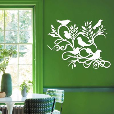 Birds on a Branch Wall Decor, Bird Wall Decor, Metal Bird Wall Art, Metal Birds Wall Decor, Branch Wall Decor, Metal Tree Branch Wall Decor, Leaf Wall Decor, Wall Decor for Bedroom (White, 24x19in|60x47cm)