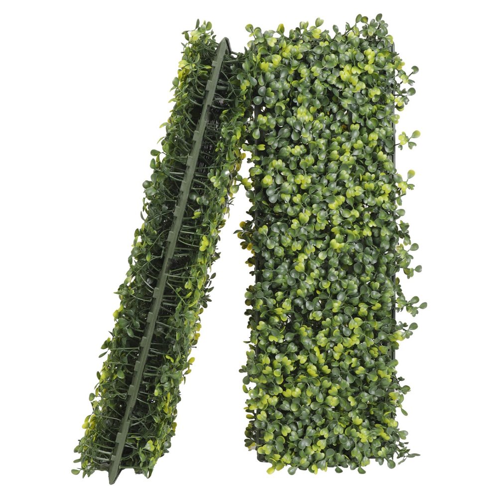 E&K 3 PCS 18"x6" Artificial Plant Panels with Double Side Leaves Hard Back Faux Leaf Greenery Grass Wall Decoration for Indoor Outdoor (No White Flowers)