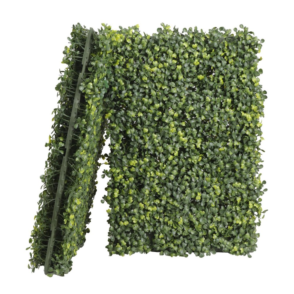 E&K 5 PCS 18"x12" Artificial Plant Panels with Double Side Leaves Hard Back Faux Leaf Greenery Grass Wall Decoration for Indoor Outdoor (No White Flowers)