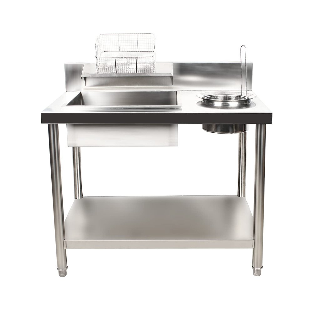Breading Table, Fried Food Prep Breader Station Chicken Fish Vegetable Fry Stainless Steel Commercial Kitchen Prep & Work Table for Chicken Fish Vegetable Fry Restaurant Kitchen
