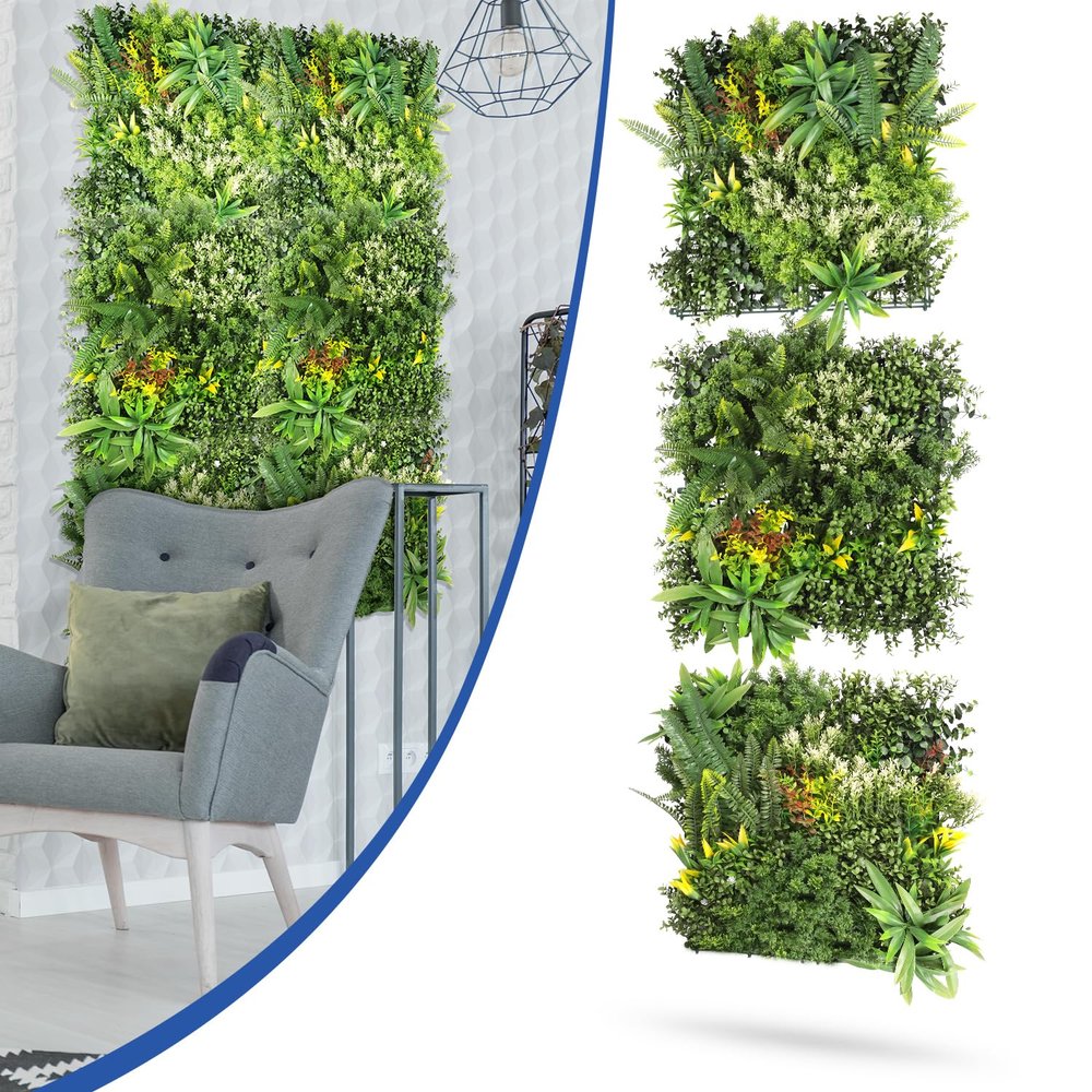 Bynbbur 15 PCS 20"x20" Artificial 3D Panel Fence Privacy Screen Evergreen Panels Fake Plant Wall Decor for Indoor Outdoor Garden Wedding Dcor Mixed ABC
