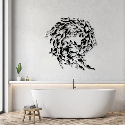 Aportif School of Fish Metal Wall Art, Metal Minimalist School of Fish Wall Decor, Ocean Nautical Coastal Hanging Decor for Living Room Bedroom Bathroom Dining Room