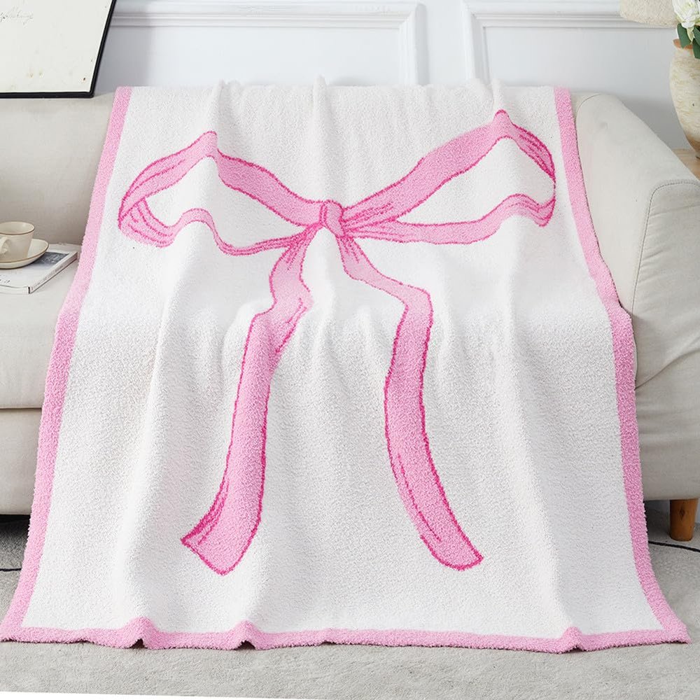 50" x 60" Bed Throw Blanket, Bow Pattern Throw Blanket for Home Decor and Gift, Microfiber Blanket Bow Blanket Plush Bedding, Soft Cozy Throw Blankets for Couch, Sofa
