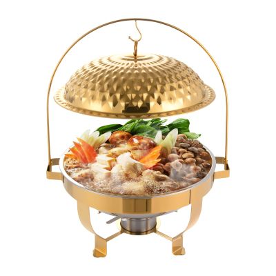 Chafing Dish Buffet Set Hanging Lid, 4.75 Qt Stainless Steel Round Chafing Buffet Warming Container Buffet Warmers Sets for Wedding, Parties, Banquets (Gold Diamond Cover)